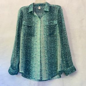 Old Navy Snakeskin Print Long Sleeve Blouse Shirt
